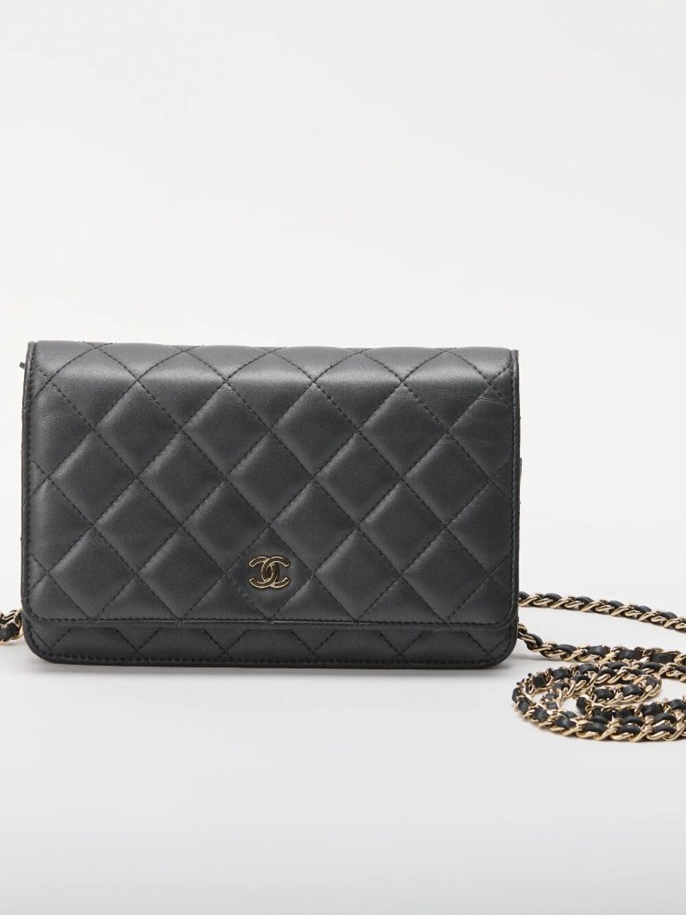 Chanel Wallet On Chain WOC Metallic Grey Lambskin Gold Hardware